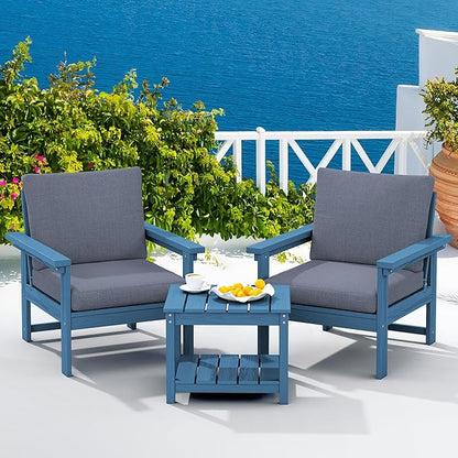 SERWALL HDPE Patio Sofa Set, 3-Piece Sectional Outdoor Furniture Set, All Weather Outdoor Couch Set Patio Furniture Set for Deck, Lawn, Blue Frame with Grey Cushion