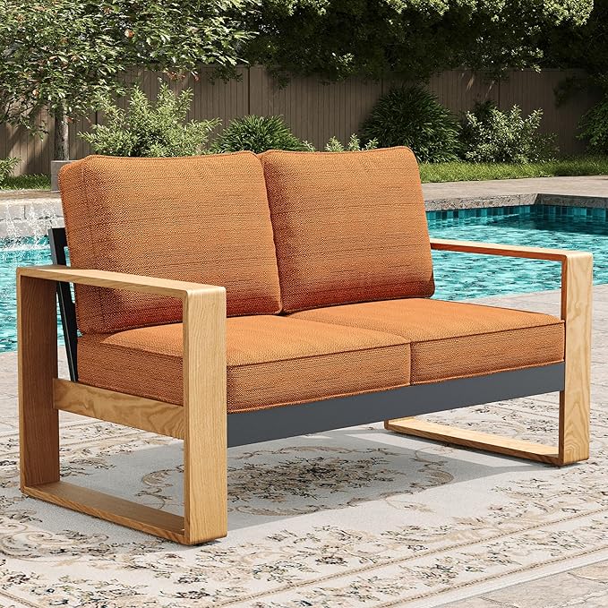 LayinSun Aluminum Patio Furniture Set 2 Seat Loveseat, Oversized Seat with Hight Back, Outdoor Conversation Sets for Porch, Balcony, Deck
