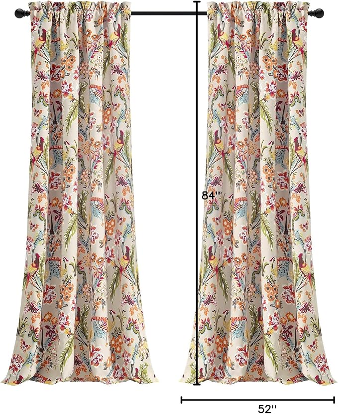 Lush Decor Dolores Light Filtering Window Panels, Pair, 52" W x 84" L, Neutral & Multi - Floral Curtains for Bedroom - Vintage Curtains - Coquette Room Decor
