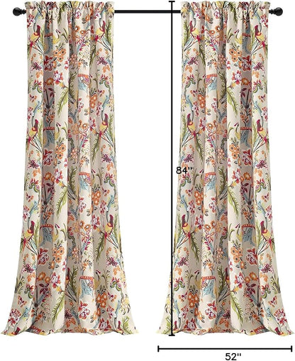 Lush Decor Dolores Light Filtering Window Panels, Pair, 52" W x 84" L, Neutral & Multi - Floral Curtains for Bedroom - Vintage Curtains - Coquette Room Decor