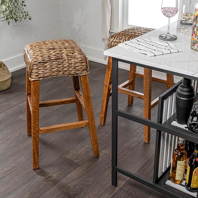 JONATHAN Y BSL1101A Maui 29.5" Rustic Bohemian Hyacinth/Wood Backless Bar Stool for Home, Kitchen, Dining Room, Workspaces, Cafes and Resturants, Brown Wash Woven Seat with Natural Wood Frame