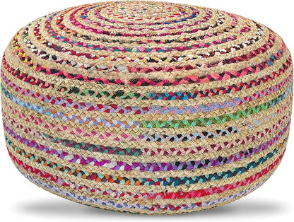 SIMPLIHOME Margo Boho Contemporary Round Large Pouf in Multi Color for the Living Room, Bedroom and Kids Room