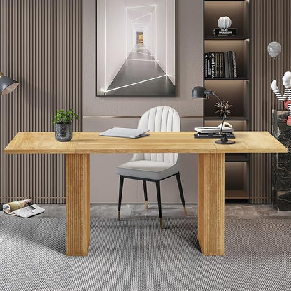 LEVNARY 78 Inch Long Executive Desk, Large Office Desk with Wood Strip Base, Modern Farmhouse Computer Desk Business Furniture for Home Office (Natural Oak)