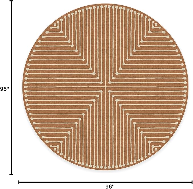 RUGGABLE x Jonathan Adler Machine Washable Modern Area Rug – Inkdrop Copper 8 ft Round, Stain-Resistant, Non-Slip – Large Rugs for Living Room, Bedroom, Hallway, Entryway & Office–with Standard Pad