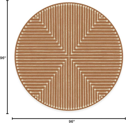 RUGGABLE x Jonathan Adler Machine Washable Modern Area Rug – Inkdrop Copper 8 ft Round, Stain-Resistant, Non-Slip – Large Rugs for Living Room, Bedroom, Hallway, Entryway & Office–with Standard Pad