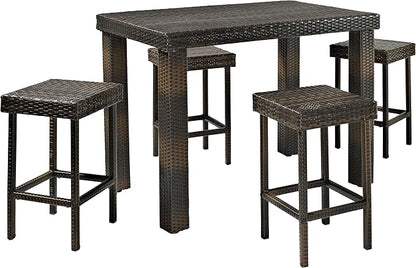 Crosley Furniture Palm Harbor 5-Piece Outdoor Dining Set for 4, Counter Height Wicker Patio Table and Stools, Brown