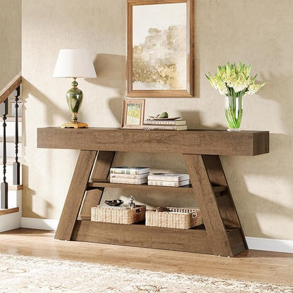Tribesigns 63-Inch Wooden Console Table with Storage Shelves, Rustic Long Entryway Sofa Table Behind Couch for Living Room, Entrance, Hallway, Foyer