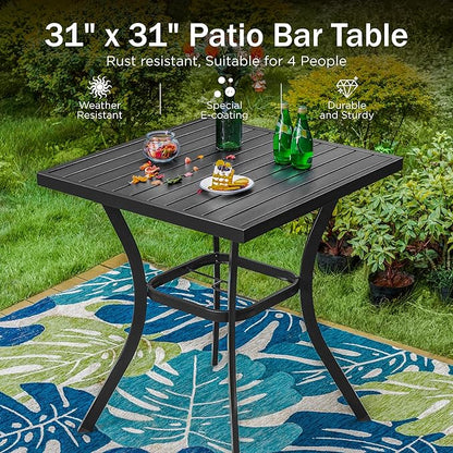 PHI Villa 3 Piece Outdoor Bar Set, Counter Height Patio Bar Bistro Table and Swivel Bar Stools Chairs with All Weather Brown Textilene Fabric for Garden, Yard, Poolside