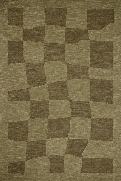 Loloi Leanne Ford Craven Collection CVN-03 Green/Olive 2'-3" x 3'-9" Accent Rug Checkered, Patterned, Neutral, Entryway, Mudroom, Bathroom, and Kitchen