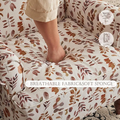 MELLCOM Floral Accent Chair, High Back Upholstered Armchair with Solid Legs, Leisure Single Sofa Chair for Living Room, Bedroom, Home Office, Orange Leaves
