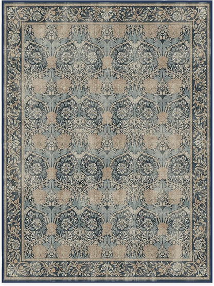 RUGGABLE x Morris & Co Machine Washable Area Rug – Honeysuckle & Tulip Blue 9x12, Stain-Resistant, Non-Slip – Large Rugs for Living Room, Bedroom, Hallway, Entryway & Office–with Cushioned Pad