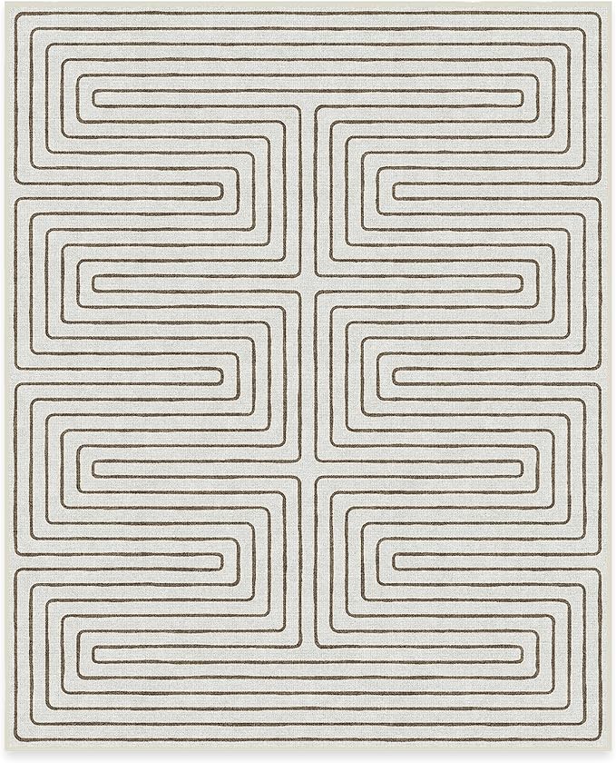 RUGGABLE x Jonathan Adler Machine Washable Modern Area Rug – Labyrinth Camel/Ivory 8x10, Stain-Resistant, Non-Slip – Large Rugs for Living Room, Bedroom, Hallway, Entryway & Office–with Standard Pad