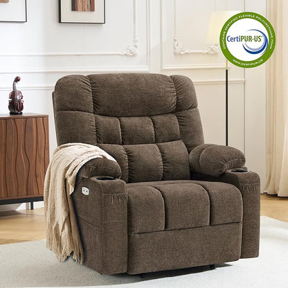 MCombo Dual Motor Power Lift Recliner Chair with Massage and Dual Heating for Elderly, Lay-Flat for Sleeping, Extra Wide for Big and Tall, Fabric R7070 (Coffee)