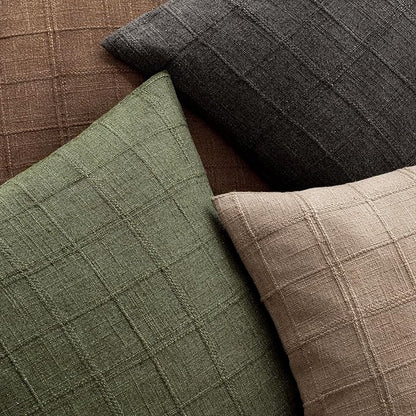 Foindtower Set of 2 Decorative Linen Check Throw Pillow Covers Neutral Long Body Lumbar Cushion Covers Farmhouse Vintage Boho Home Decor For Sofa Chair Couch Bedroom Living Room,14×36 Inch,Olive Green