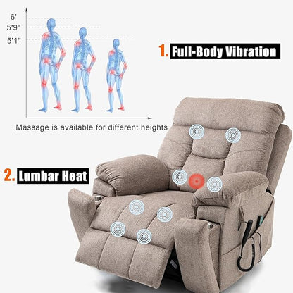 Lift Chair Recliners Lay Flat Sleeping Dual Motor for Elderly Infinite Position Recliner with Heat Massage Up to 400 LBS Electric Power Lift Recliner