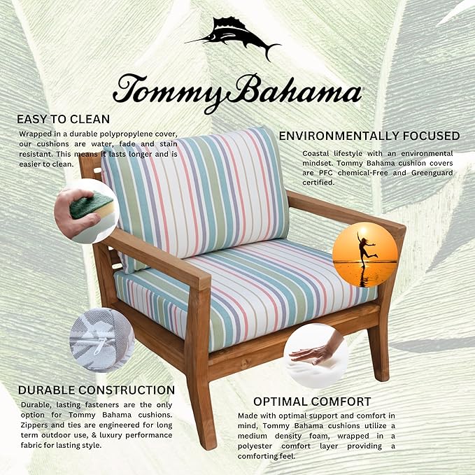 Tommy Bahama Deep Seating Lounge Cushion, 26" X 26" X 4", Bandeau Pastel