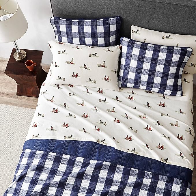 Eddie Bauer - Flannel Sheets King Size, Anti-Pilling & Wrinkle Resistant Cotton, Touchably Soft for All-Season Comfort - Bed Sheets with Matching Pillowcases & Fitted Sheet (Retriever Adventure Ivory)