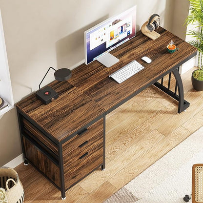 Tribesigns Computer Desk with 3 Drawers, 59-Inch PC Desk with Reversible Drawers, Industrial Study Writing Table Workstation with File Storage for Home Office, Rustic Brown
