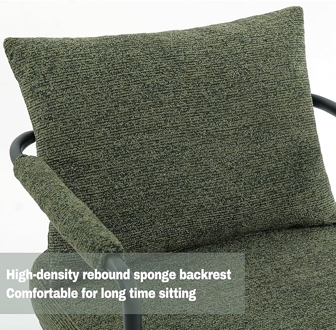Accent Chairs Set of 2 for Living Room, Mid Century Modern Upholstered Reading Armchairs for Bedroom, Office, with Comfy Chenille Cushion & Metal Frame, Green