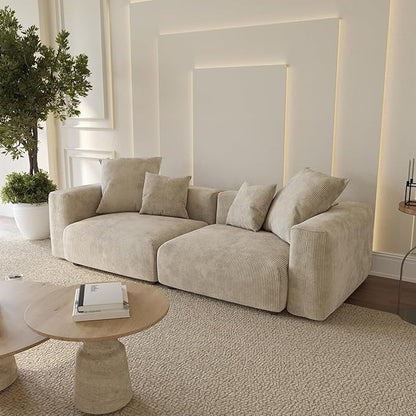 WJShome Cloud Couch Modular Sectional Sofa,102inch Corduroy Couch 2 Seater LoveSofa,Beige Convertible Sectional Sofa for Living Room, Cushion Covers Removable& Washable