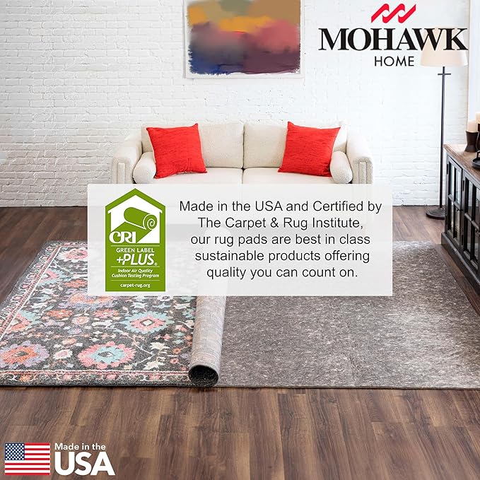 Mohawk Home 10' x 13' Non Slip Grip Rug Pad 1/2" Thick Dual Surface Felt Cushion + Rubber Gripper - Safe for All Floors