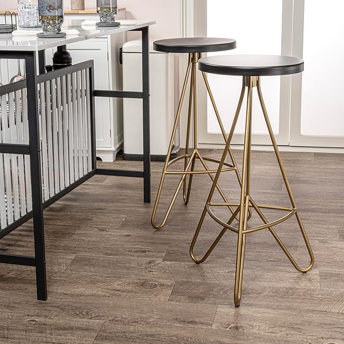 JONATHAN Y BSL1002A Trinity 30" Modern Industiral Iron Tripod Backless Bar Stool for Home, Kitchen, Dining Room, Workspaces, Cafes and Resturants, Black Seat with Gold Frame