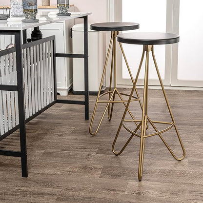 JONATHAN Y BSL1002A Trinity 30" Modern Industiral Iron Tripod Backless Bar Stool for Home, Kitchen, Dining Room, Workspaces, Cafes and Resturants, Black Seat with Gold Frame