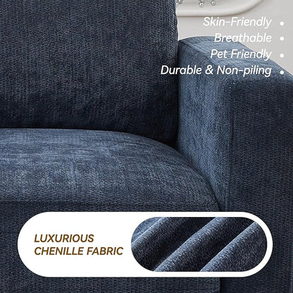 77.4" Chenille Modular Loveseat Oversized Upholstered 2 Seater Sectional Sofa with Thickened Cushions, Easy Assembly, Modern Comfy Love Seat Couch for Living Room, Blue