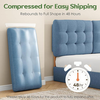 Tufted Upholstered King Headboard, Adjustable Height King Size Headboard Only from 39”to 44” with Durable Solid Wood Legs, Modern Button Diamond Fabric Head Board with Width Adapters, Blue