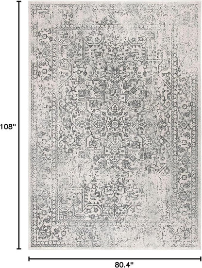 SAFAVIEH Evoke Collection 6'7" x 9' Ivory/Grey EVK256F Oriental Distressed Non-Shedding Living Room Bedroom Dining Home Office Area Rug