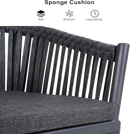 PURPLE LEAF 9 Pieces Outdoor Dining Set with Patio Aluminium Square Dining Table and Wicker Rattan Chairs Modern Furniture Cushions Sets for Backyard Indoor Decor Kitchen Grey