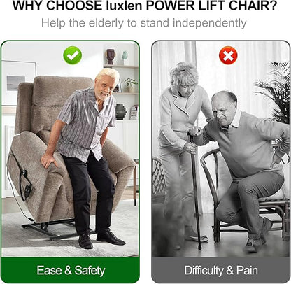 Power Lift Recliner Chair for Elderly People, Dual Motor Lay Flat Recliner with Vibration Massage and Heat, Heavy Duty Motion Mechanism Standing Assistance Reclining Chair, Chenille Fabric Khaki
