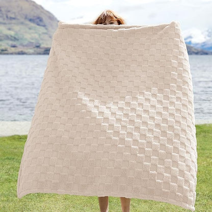 Bedsure GentleSoft Light Beige Throw Blanket for Couch - Checkered Fleece Blankets Gifts for Women Men Girls, Cute Soft Cozy Throw for Bedroom Home Decor Gifts, 50x60 Inches
