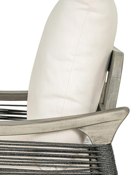 Christopher Knight Home Havets Patio Acacia Wood Club Chair with Woven Rope, Comfortable Outdoor Armchair, Water-Repellent Thick Cushion Deep Seating for Porch, Garden, Backyard, Balcony, Gray+Beige