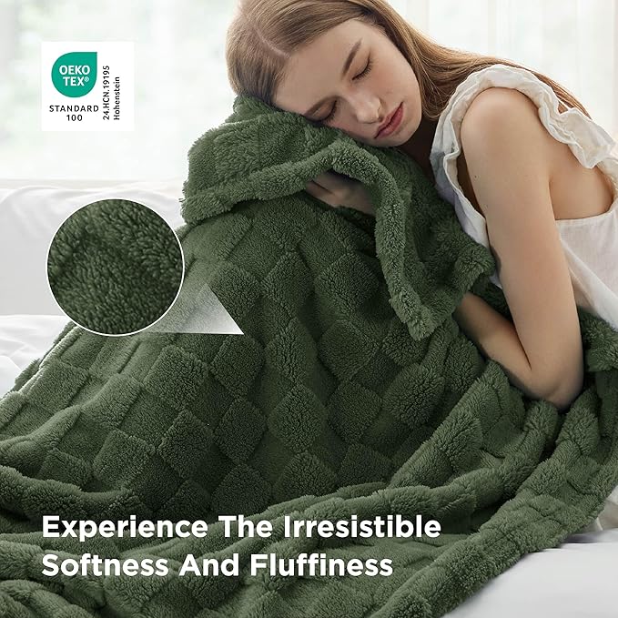 Bedsure GentleSoft Bronze Green Throw Blanket for Couch - Checkered Fleece Christmas Blankets Gifts for Women Men Girls, Cute Soft Cozy Throw for Bedroom Home Decor Gifts, 50x60 Inches
