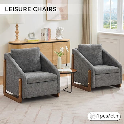 Modern Upholstered Armchair with Wooden Frame, 29" W x 29" D x 29" H, Light Gray Chenille Fabric, Living Room Accent Chair (Grey)