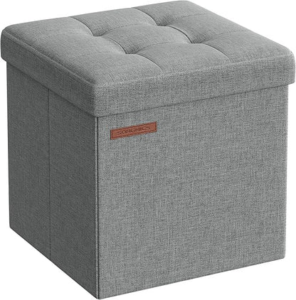 SONGMICS Storage Ottoman, Foldable Small Ottoman Foot Rest, 11.8 Inches Foot Stool, Cube Ottoman with Storage, Load up to 286 lb, for Living Room, Bedroom, Dorm, Light Gray ULSF028G02