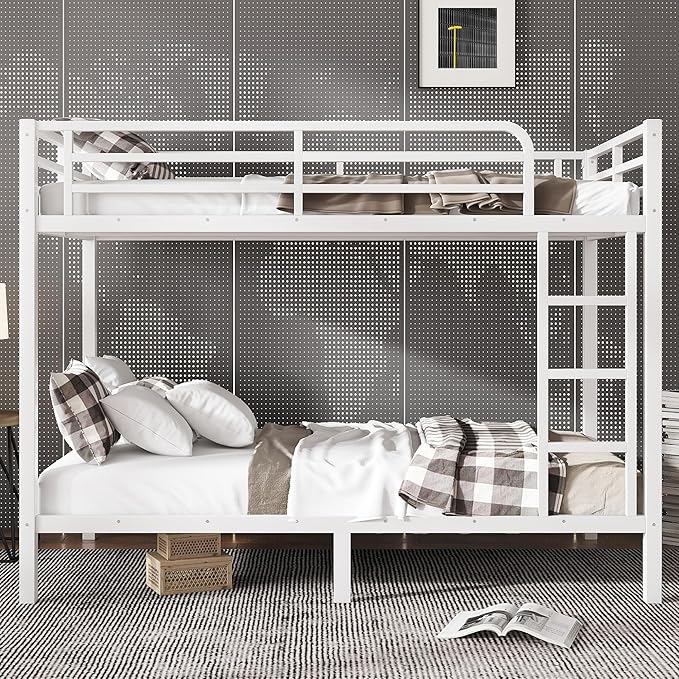 Bellemave Twin XL Over Twin XL Bunk Bed for Adults, Heavy Duty Bunk Beds Frame with Build in Ladder and Full Length Guardrail, Easy Assemble Bunkbeds, Noise Reduced, Mattress Not Included, White