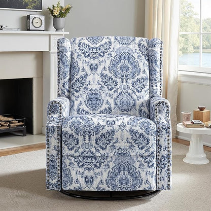 Lumibee Recliner Chairs Set of 2, 360° Swivel Rocker Recliner Chair with Footrest High Back, Comfy Upholstered Glider Rocking Chair for Living Room Bedroom (Navy)
