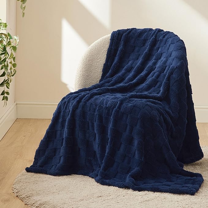Bedsure GentleSoft Navy Blue Throw Blanket for Couch - Checkered Fleece Blankets Gifts for Women Men Girls, Cute Soft Cozy Throw for Bedroom Home Decor Gifts, 50x60 Inches