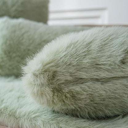 Neelvin Green Faux Fur Cozy Fluffy Double-Sided Decorative Throw Pillow Covers 12x20 inch Set of 2,Velvet Pillowcase Cushion Case for Sofa Couch