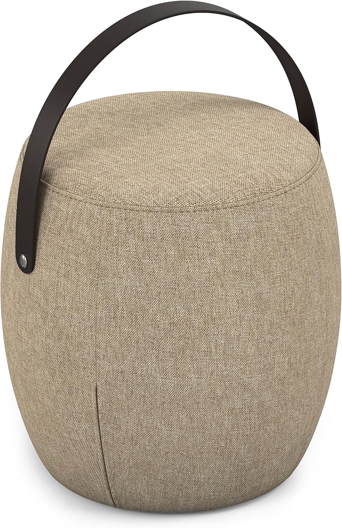 SIMPLIHOME Ramsay 16 inch Wide Contemporary Irregular Footstool in Taupe Linen Look Fabric, Fully Assembled for The Living Room