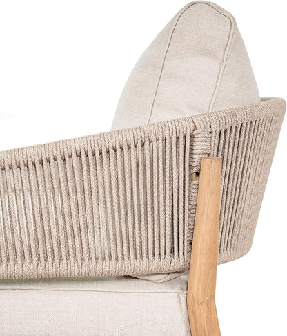 Christopher Knight Home Katarina Patio Acacia Wood Loveseat Furniture, Outdoor Loveseat Sofa with Comfy Fabric Cushions, 2-Seater Sofa with Handwoven Rope Backrest for Garden, Light Brown+Beige
