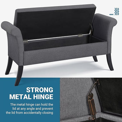 Yaheetech Ottoman with Storage, 52" Storage Ottoman Bench with Safety Hinge, Upholstered Bench with Seating for Bedroom, Living Room, Holds up to 661 lb, Dark Gray