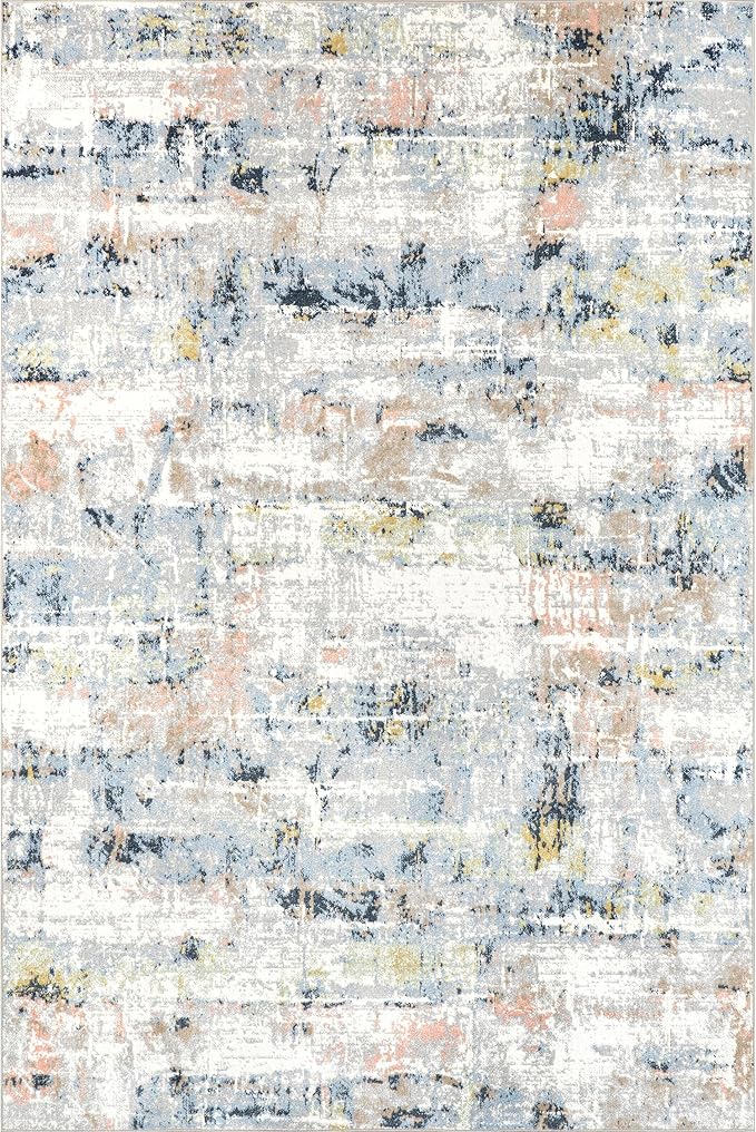 nuLOOM Aaliyah Abstract 3x5 Machine Washable Accent Rug for Living Room Bedroom Dining Room Entryway Kitchen, Blue Multicolor/Ivory