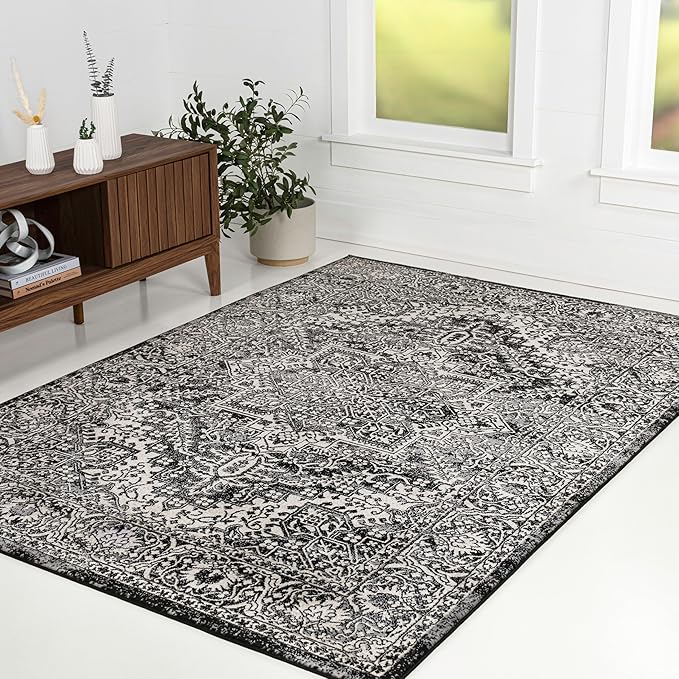 JONATHAN Y Vintage Medallion Indoor Area Rug Black 5X8, Modern Boho for Living Room, Bedroom, Kitchen, Office, Easy-Cleaning, High Traffic, Pet-Friendly, Non-Shedding MDP100D-5