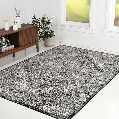 JONATHAN Y Vintage Medallion Indoor Area Rug Black 5X8, Modern Boho for Living Room, Bedroom, Kitchen, Office, Easy-Cleaning, High Traffic, Pet-Friendly, Non-Shedding MDP100D-5