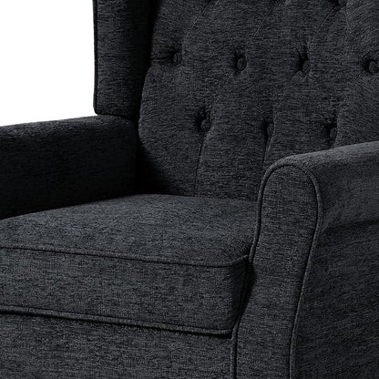 UIXE High Back Accent Chair, Fabric Upholstered Armchair Wingback Club Chair for Living Room, Comfy Single Sofa Bedroom Retro Reading Seat with Solid Wood Legs - Brown