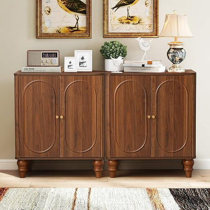 ORRD Fluted Storage Cabinet, Modern Credenza Wooden Accent Sideboard Buffet Cabinet with Adjustable Shelves and Solid Wood Legs, Console Table for Kitchen Dining Living Room Entryway, Walnut