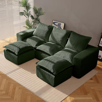 107" Comfy Cloud Couch with U-Shape Chaise & Deep Seat, Modular Sectional Sofa in a Box, Boneless Upholstered Couches for Living Room, No Assembly Required (Soft Corduroy, Green)